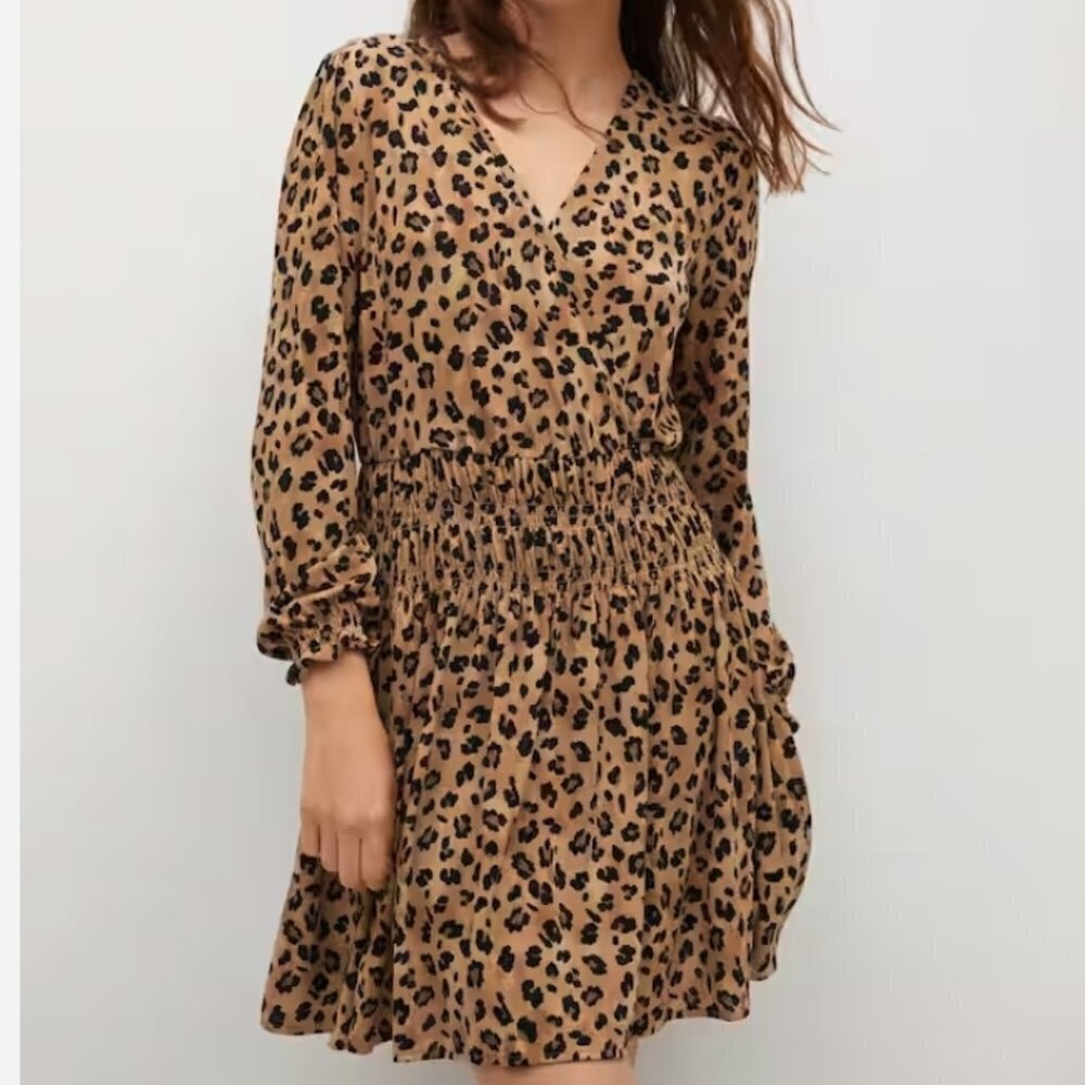 Mango MNG Animal Print Long Sleeve Dress